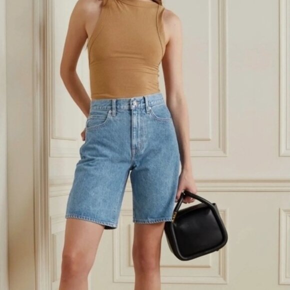 NWOT SLVRLAKE London High Waist Denim Non-Stretch Bermuda Shorts, Size 26 - Picture 1 of 11